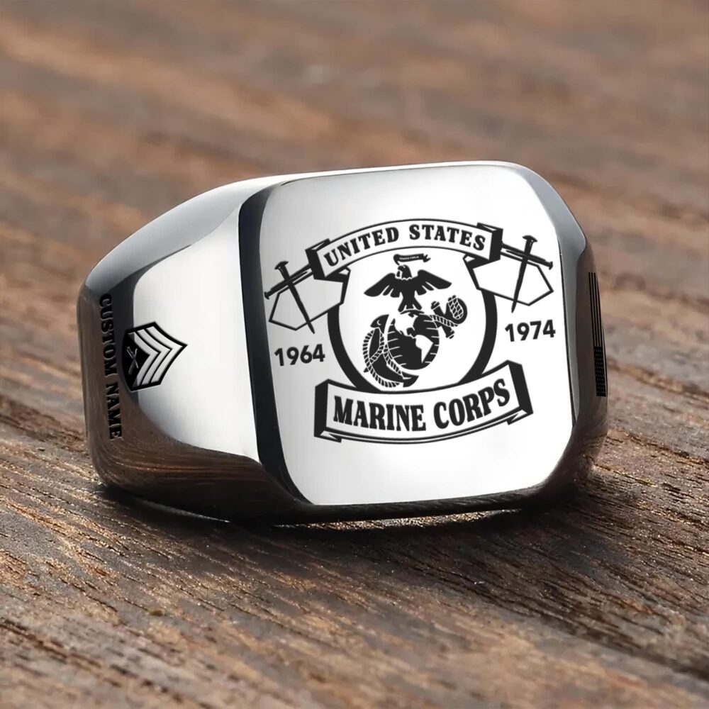 US Marine Corps, Remember - Honor - Respect - Engraved Men's Ring - Image 3