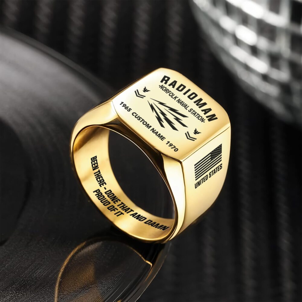 Navy Rating, Duty, Honor, Country - Engraved Men's Ring - Image 2