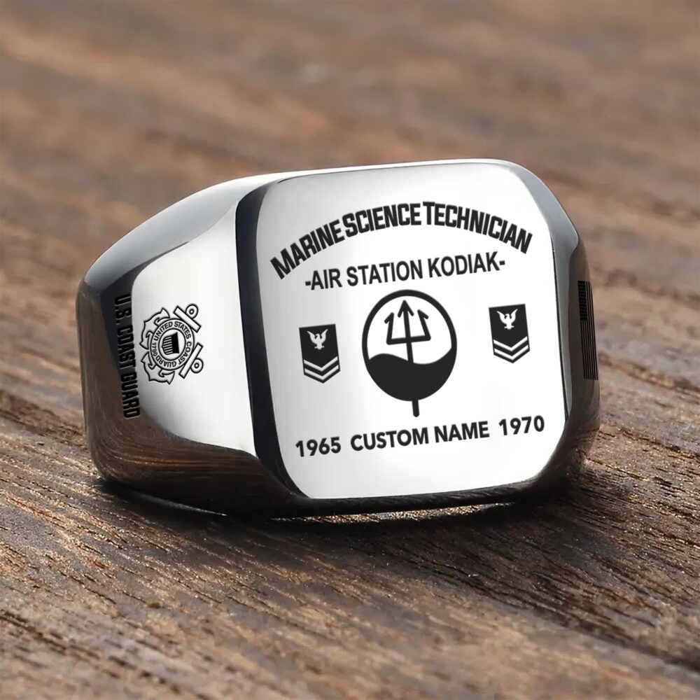 Coast Guard Rating, E 3 Blue - Engraved Men's Ring - Image 3