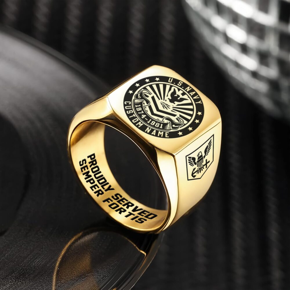 US Navy, E 8 Gold - Engraved Men's Ring - Image 2