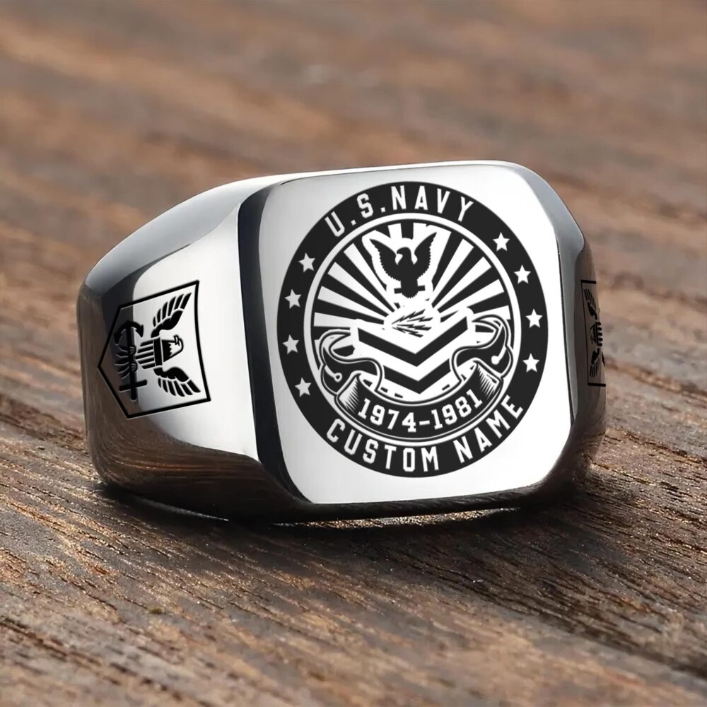 US Navy, E 8 Gold - Engraved Men's Ring - Image 3