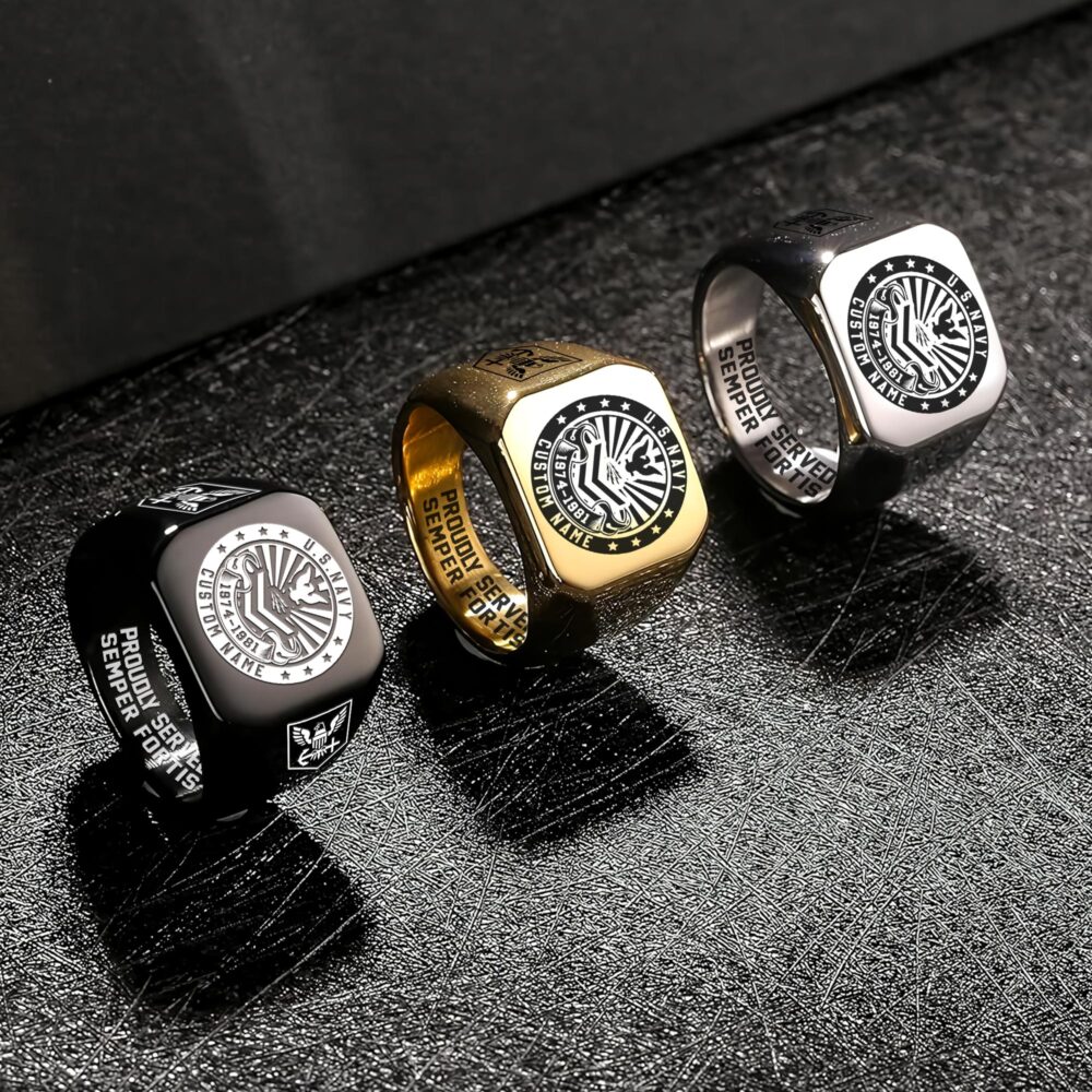 US Navy, E 8 Gold - Engraved Men's Ring - Image 7