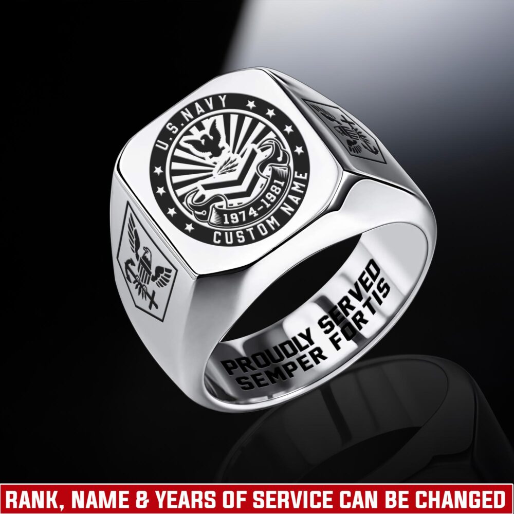 US Navy, E 8 Gold - Engraved Men's Ring