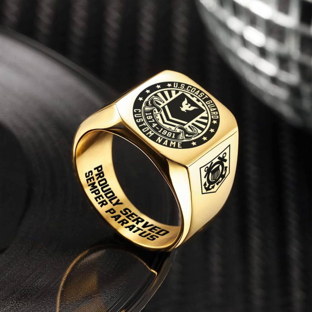 US Coast Guard, E 2 White - Engraved Men's Ring - Image 2