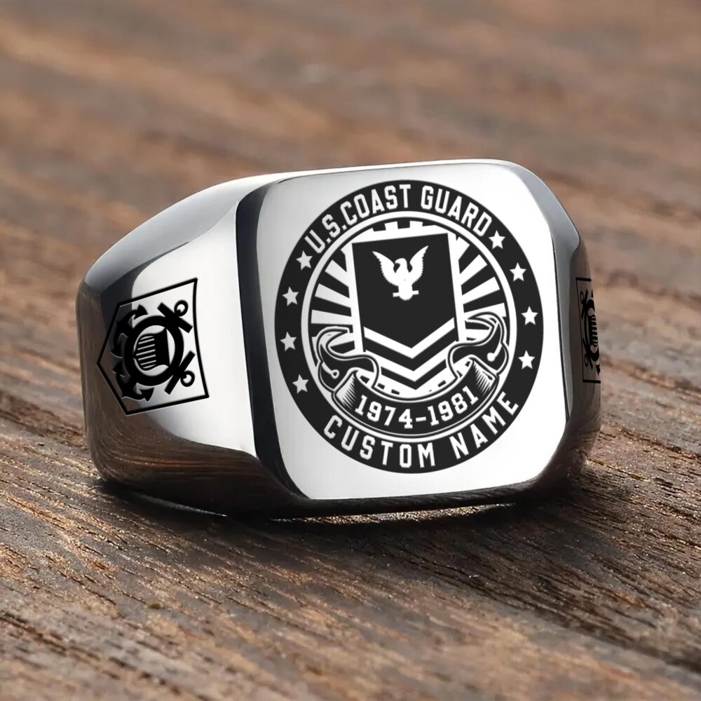 US Coast Guard, E 2 White - Engraved Men's Ring - Image 3