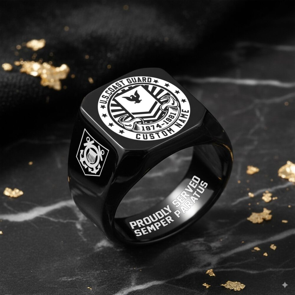 US Coast Guard, E 2 White - Engraved Men's Ring - Image 8