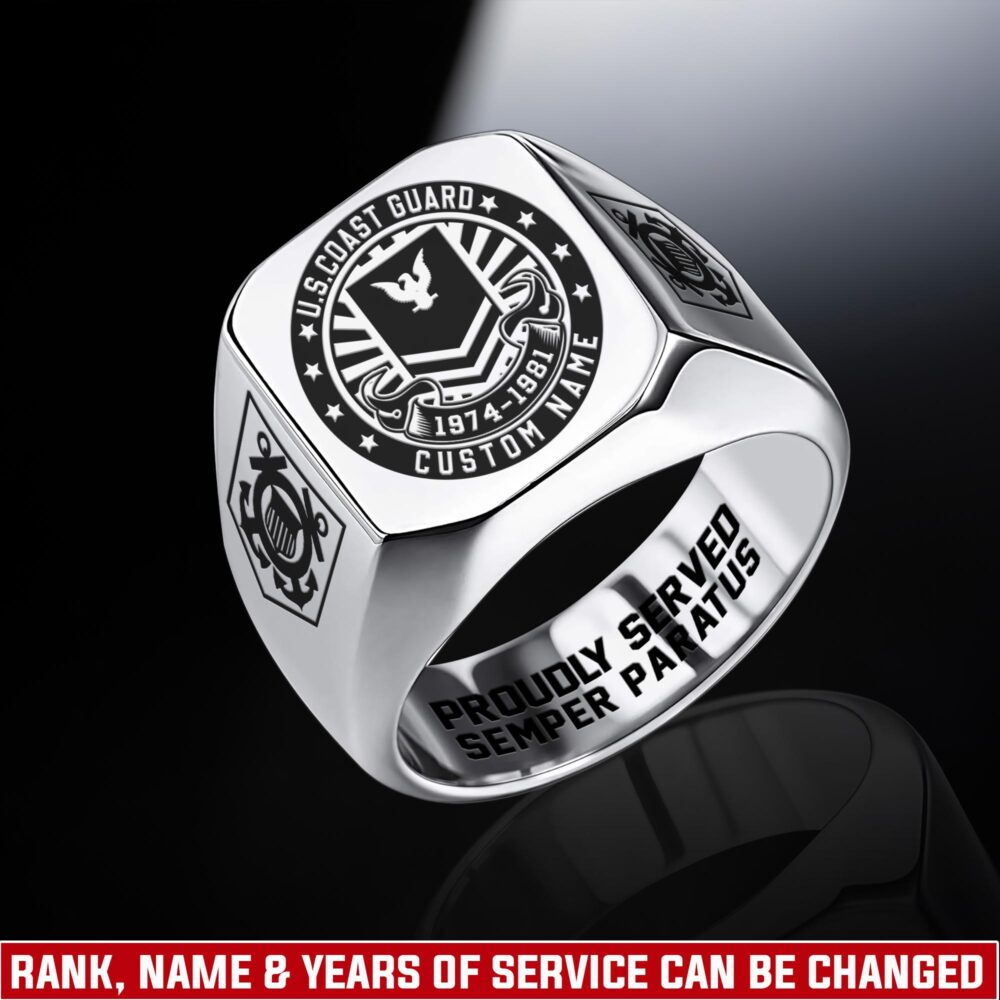 US Coast Guard, E 2 White - Engraved Men's Ring
