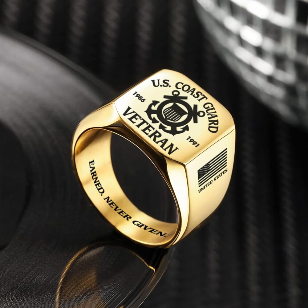 US Coast Guard, Defender of Freedom - Engraved Men's Ring - Image 2