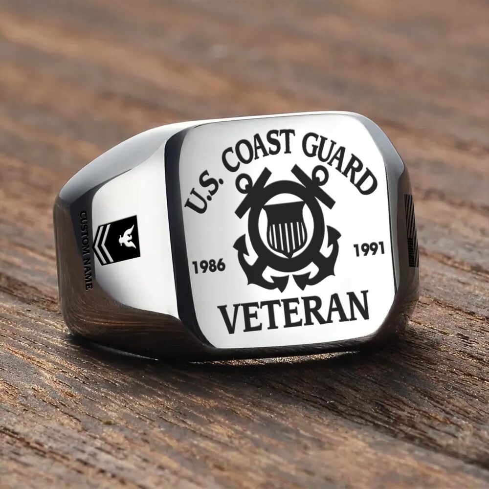US Coast Guard, Defender of Freedom - Engraved Men's Ring - Image 3