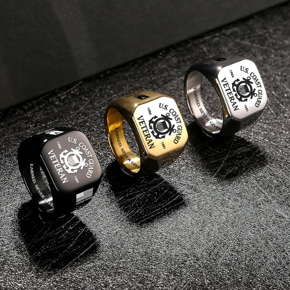 US Coast Guard, Defender of Freedom - Engraved Men's Ring - Image 7