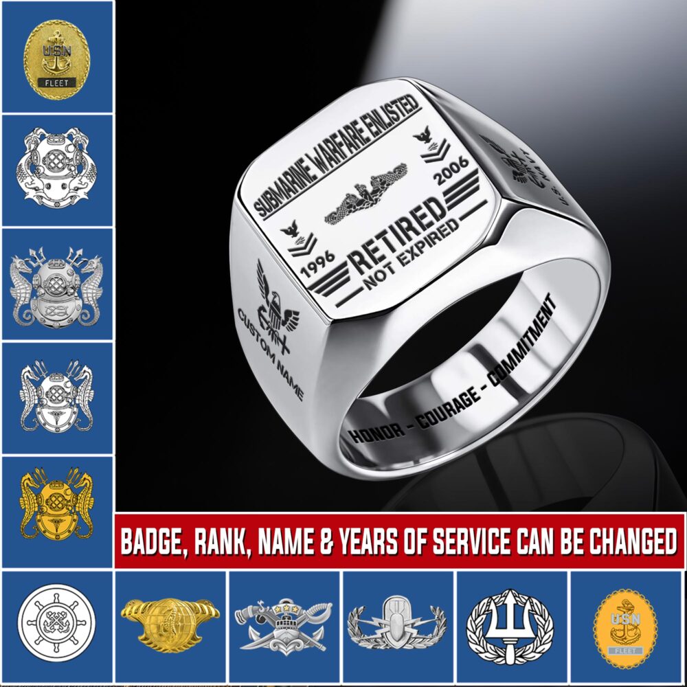 Navy Badge, I Walked The Walk - Engraved Men's Ring