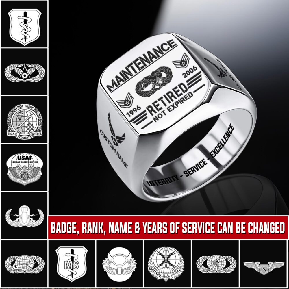 Air Force Badge, Remember - Honor - Respect - Engraved Men's Ring