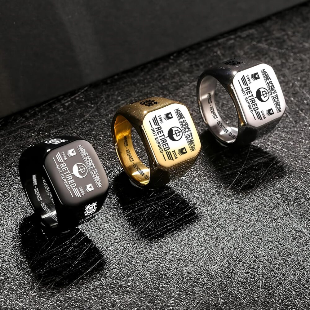 Coast Guard Rating, E 7 Gold - Engraved Men's Ring - Image 7
