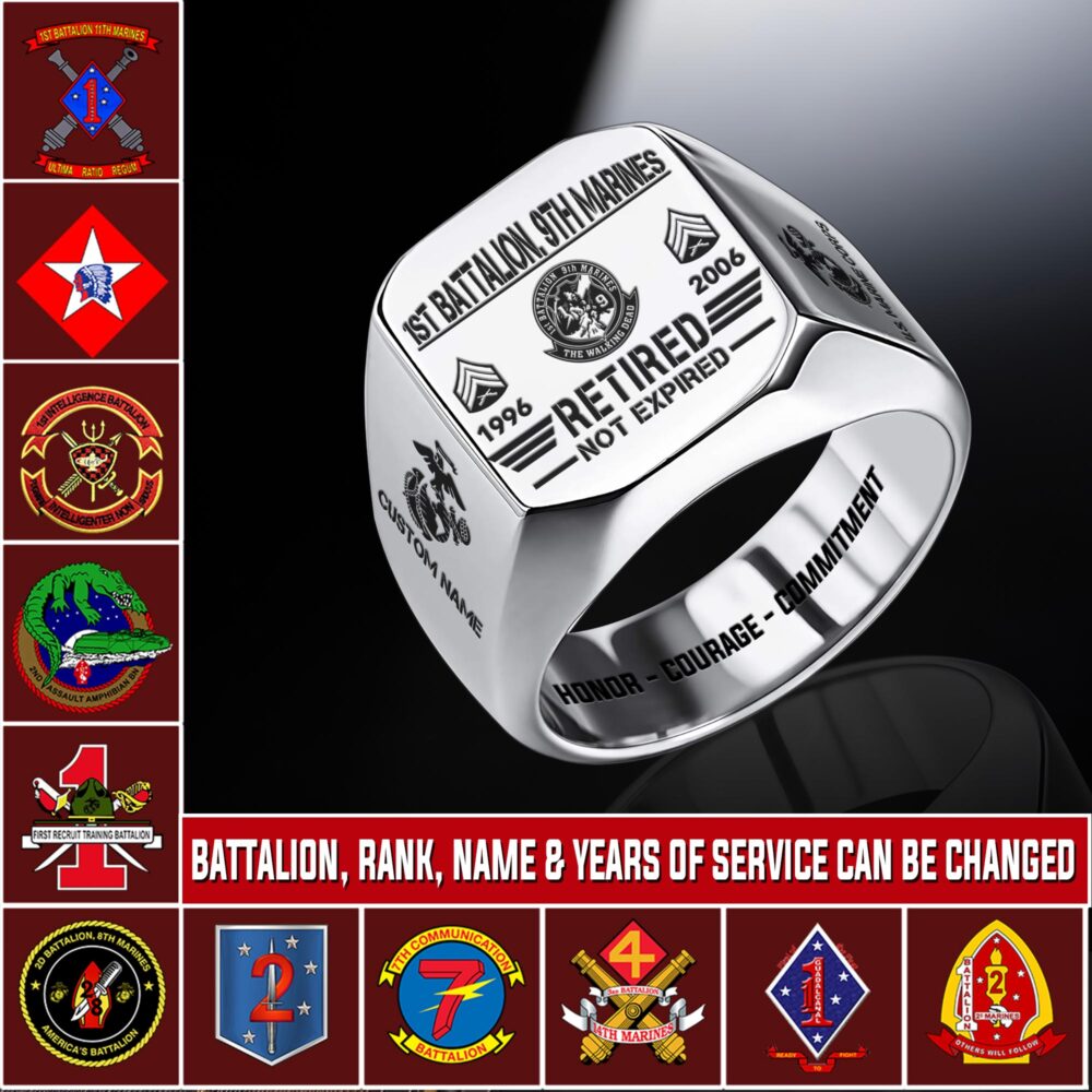 Marine Battalion, E 9 Marines Sergeant Major - Engraved Men's Ring
