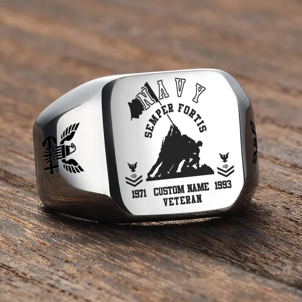 US Navy, American By Birth, Veteran By Choice - Engraved Men's Ring - Image 3