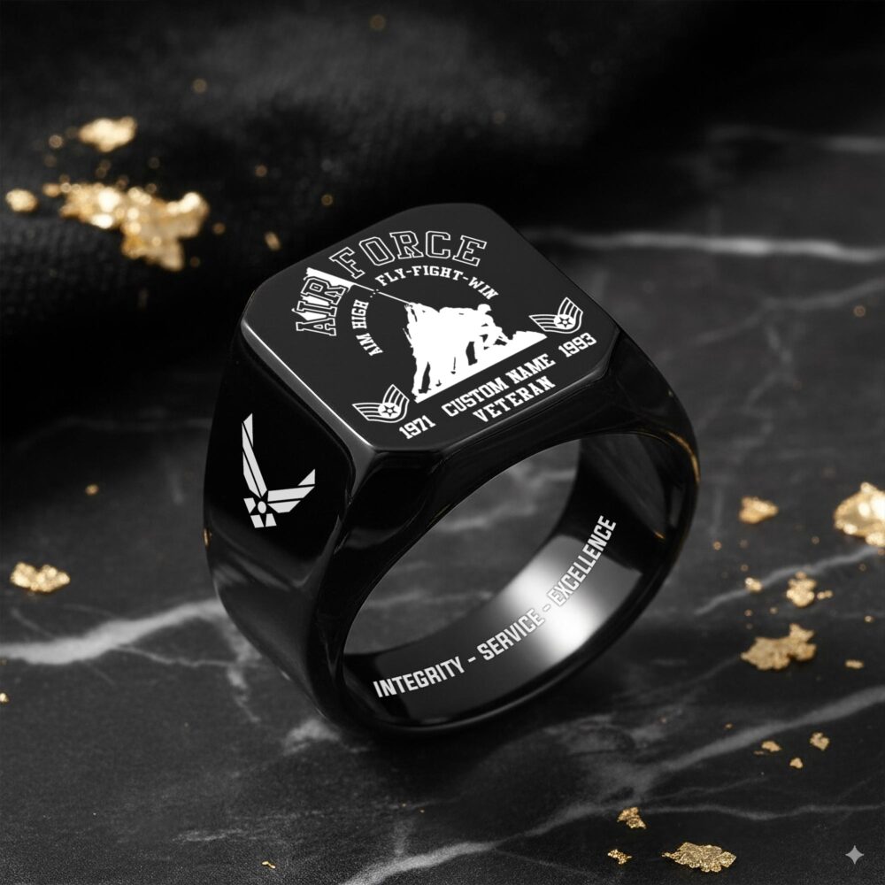 US Air Force , Honor, Duty, Service - Engraved Men's Ring - Image 8
