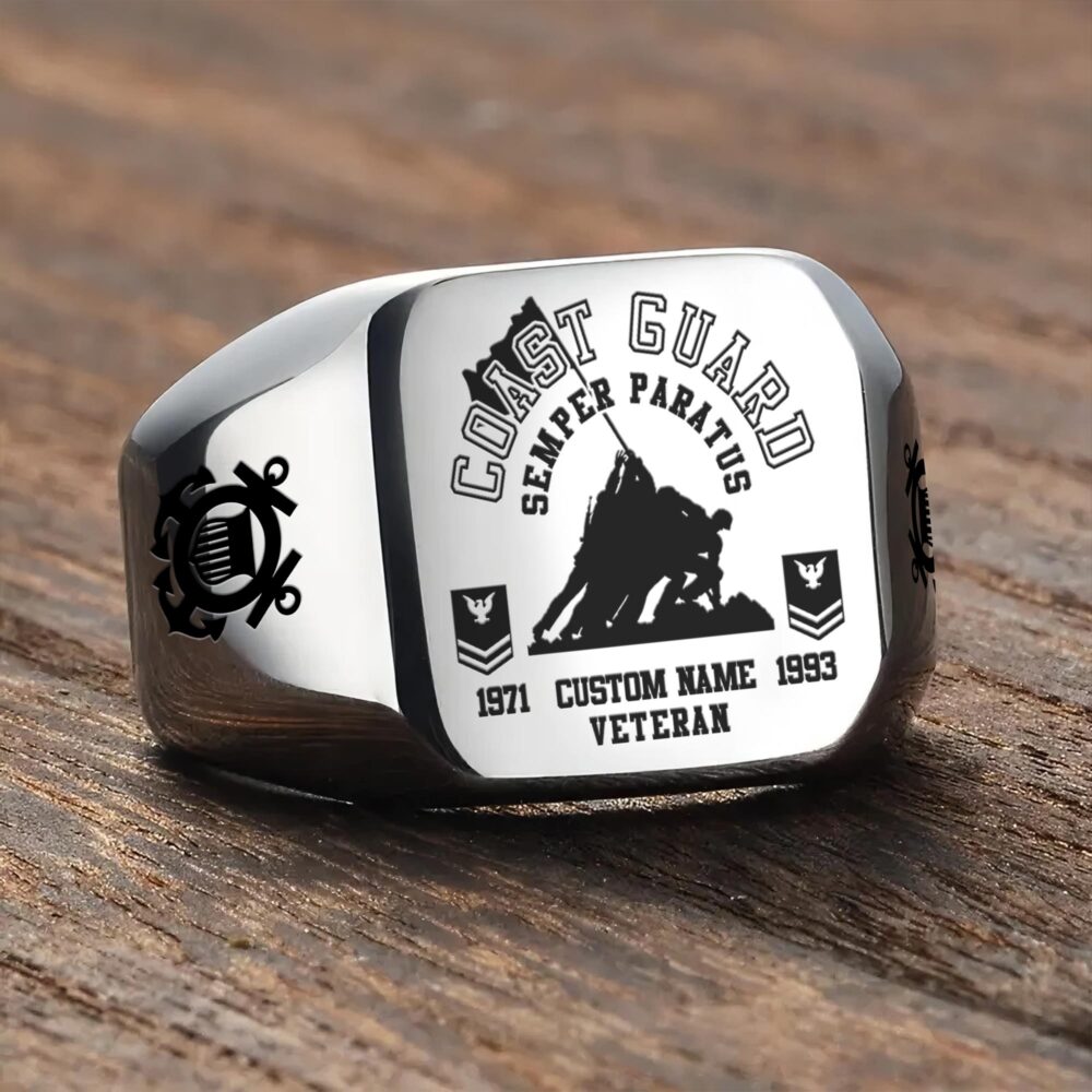 US Coast Guard, Freedom Over Fear - Engraved Men's Ring - Image 3