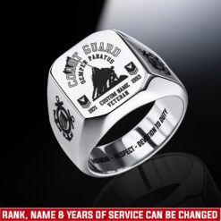 US Coast Guard, Freedom Over Fear - Engraved Men's Ring