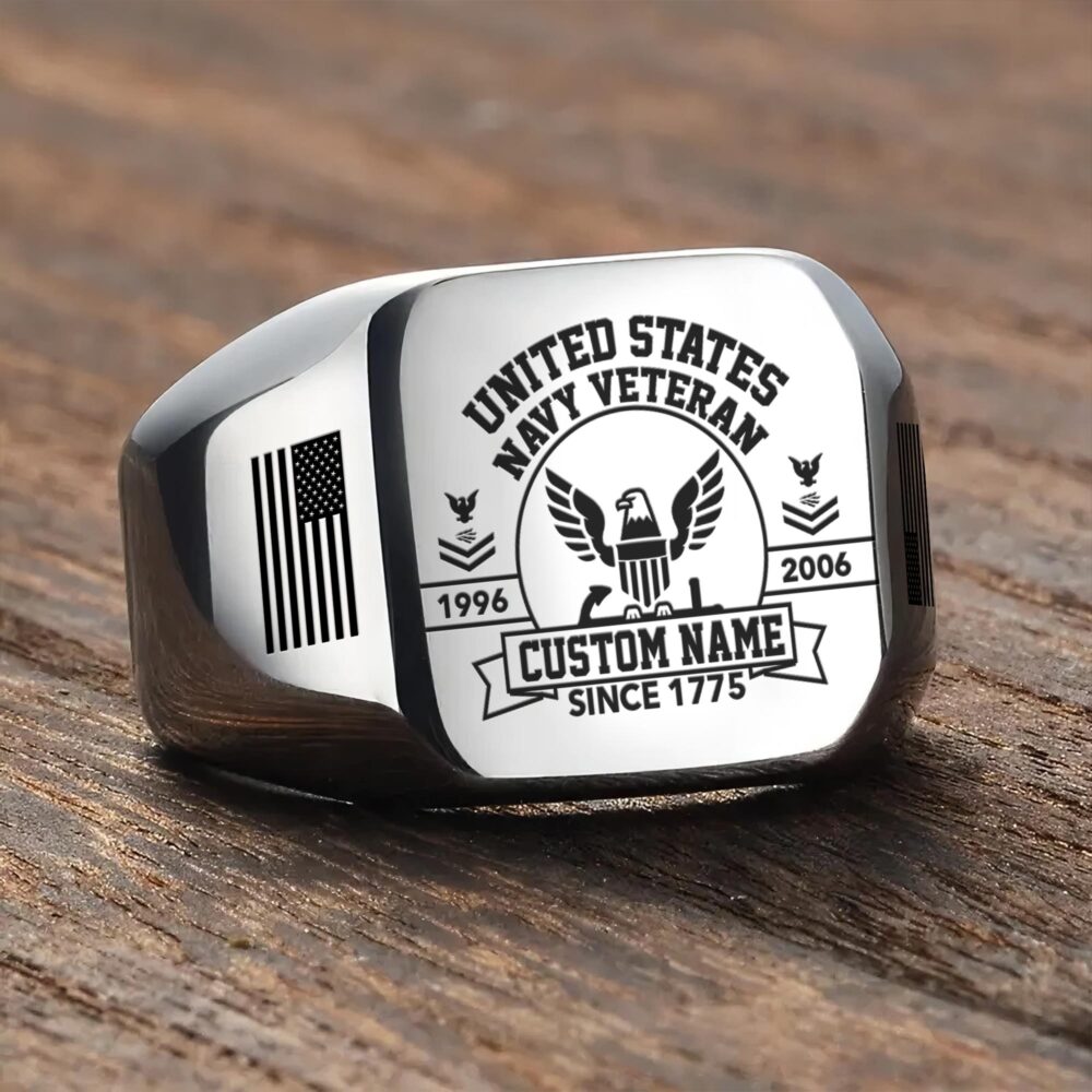 US Navy, Land Of The Free, Because Of The Brave - Engraved Men's Ring - Image 3