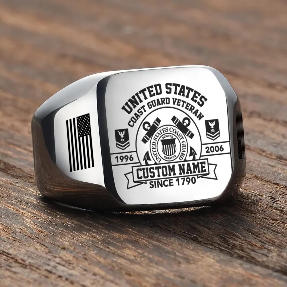 US Coast Guard, Honor, Duty, Service - Engraved Men's Ring - Image 3