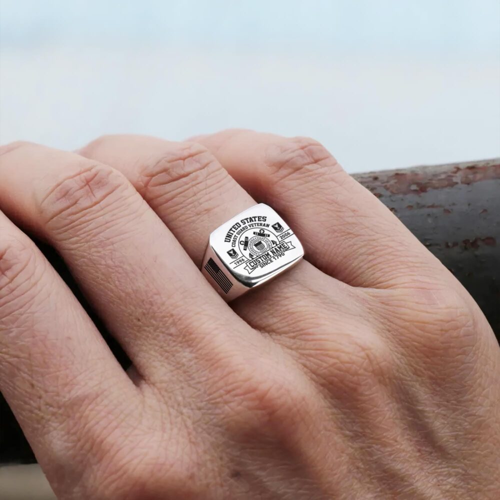 US Coast Guard, Honor, Duty, Service - Engraved Men's Ring - Image 6