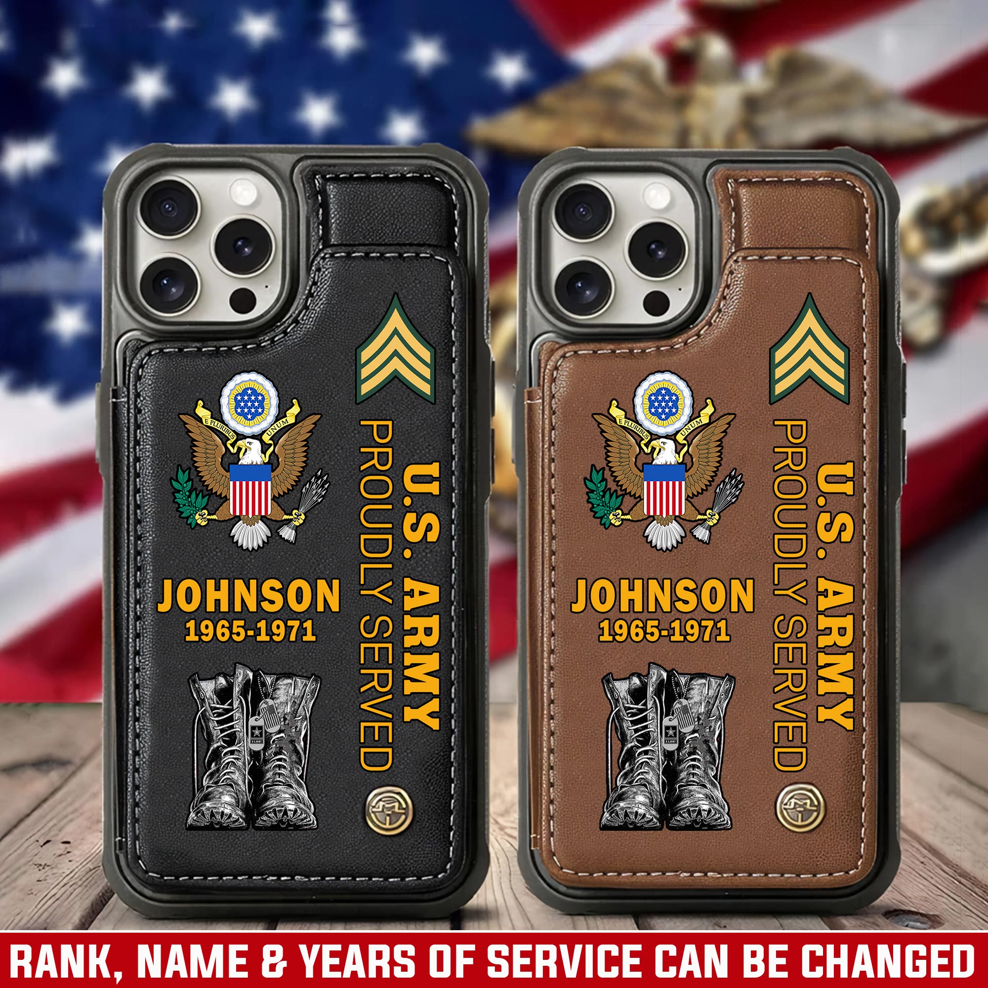 US Army, E 7 Army Sergeant First Class - Leather Flip Phone Case