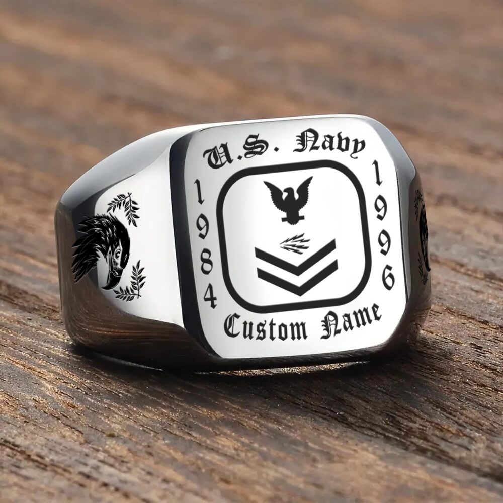 US Navy, Defender of Freedom - Engraved Men's Ring - Image 3