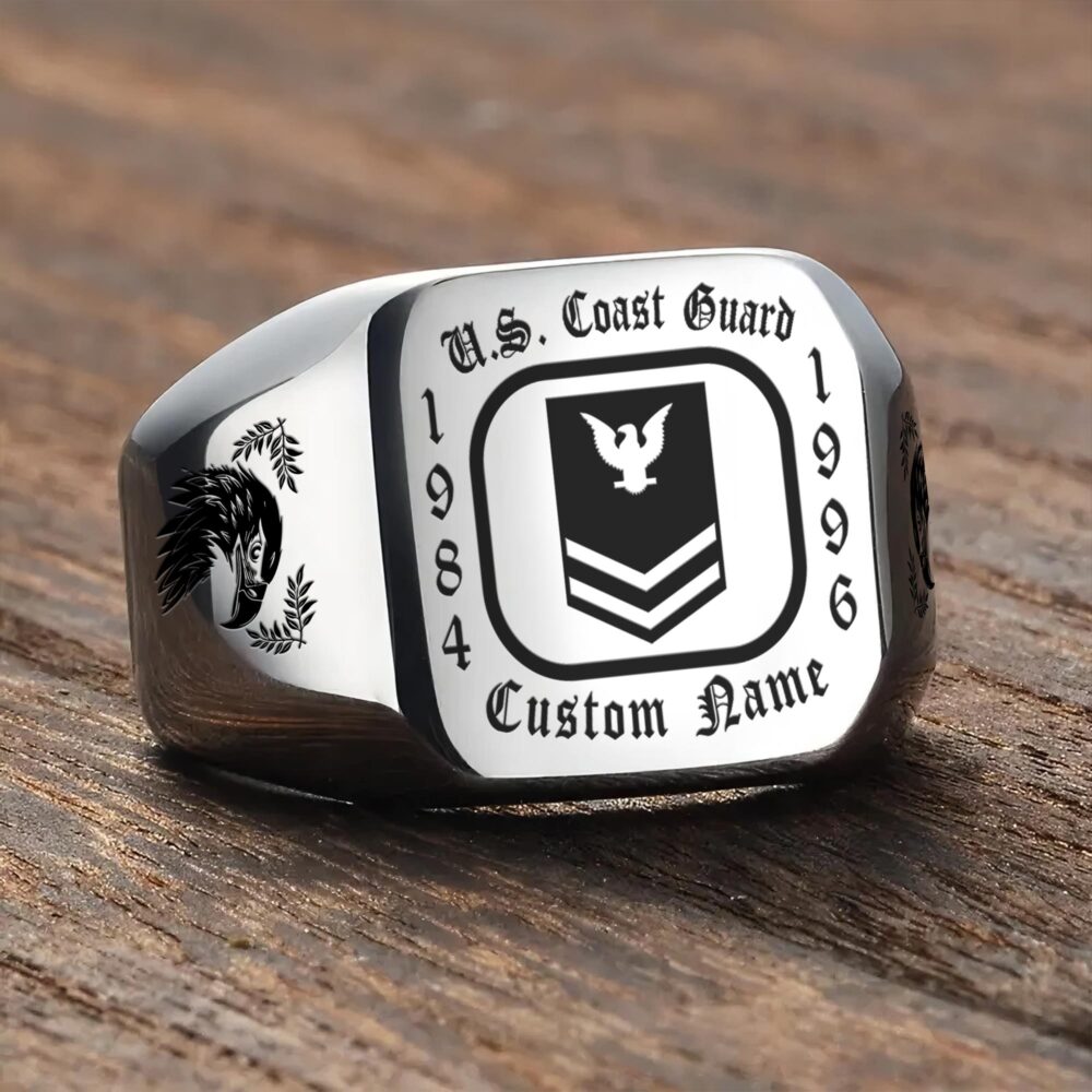 US Coast Guard, American By Birth, Veteran By Choice - Engraved Men's Ring - Image 3