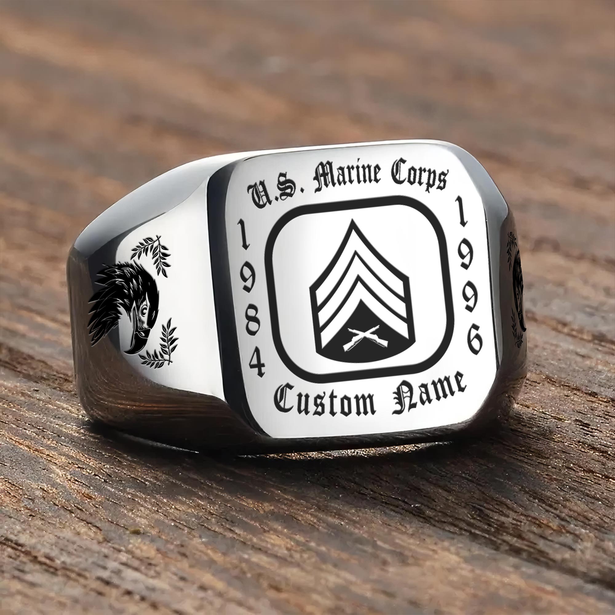 US Marine Corps, W 3 Marines Chief Warrant Officer 3 - Engraved Men's Ring - Image 3