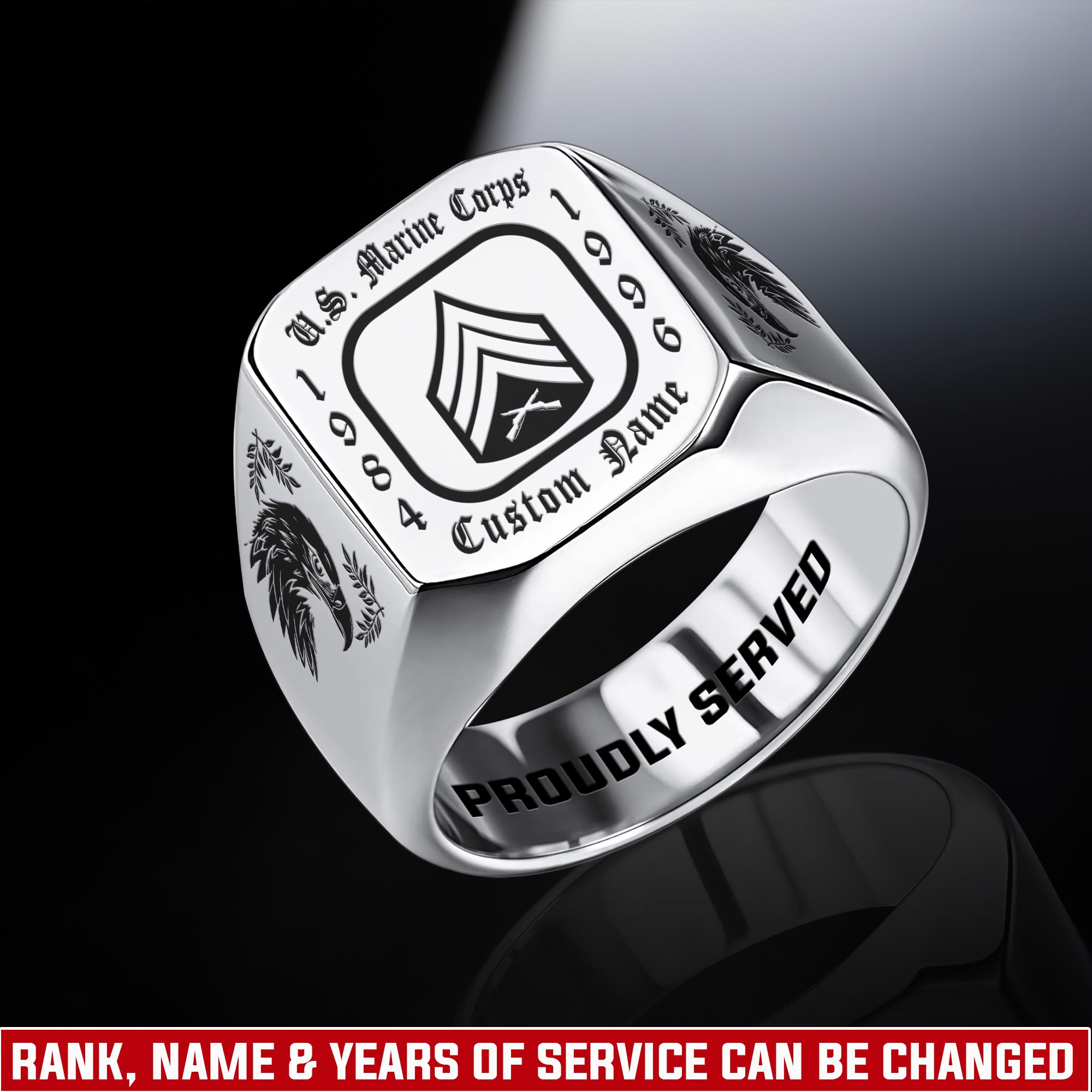 US Marine Corps, W 3 Marines Chief Warrant Officer 3 - Engraved Men's Ring