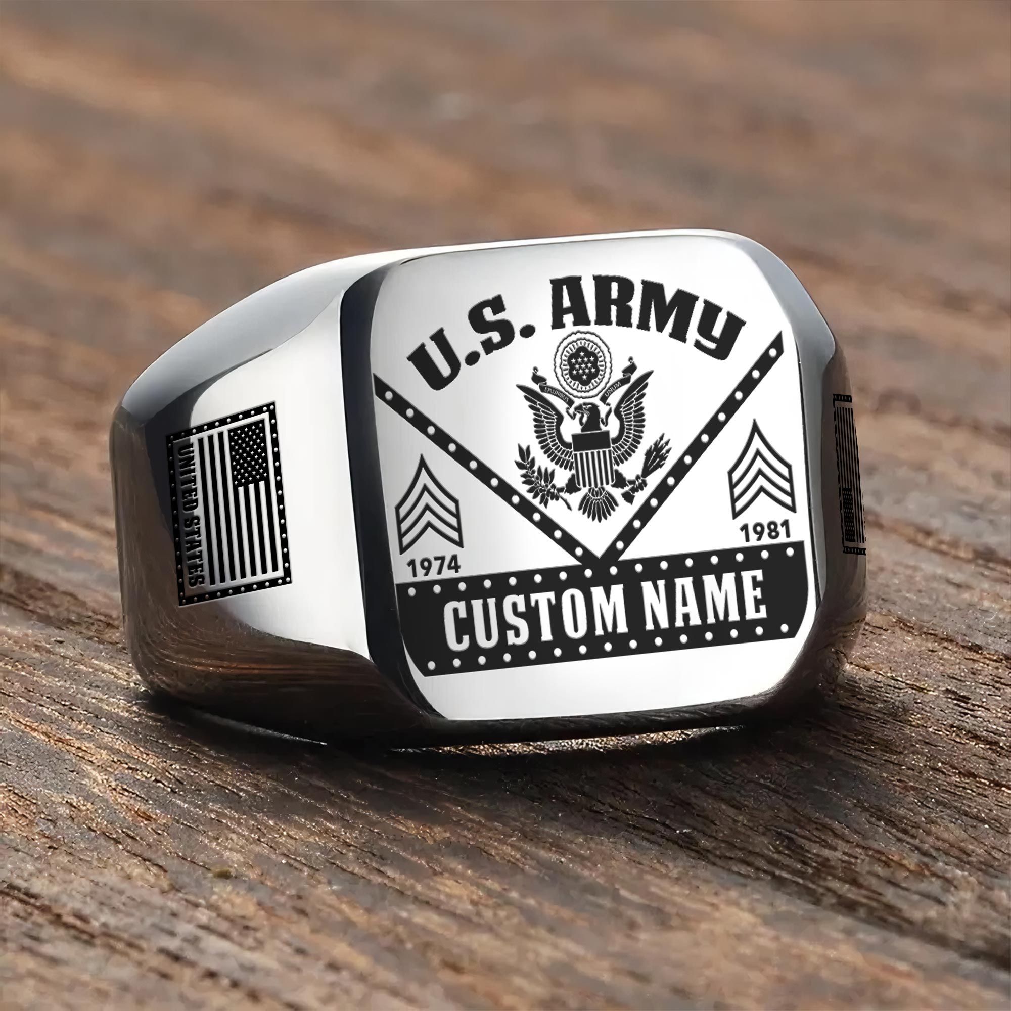US Army, Defender of Freedom - Engraved Men's Ring - Image 3