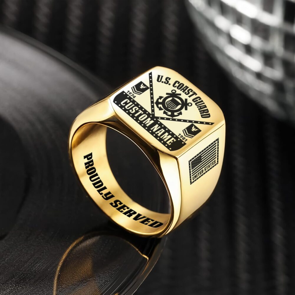 US Coast Guard, E 3 White - Engraved Men's Ring - Image 2