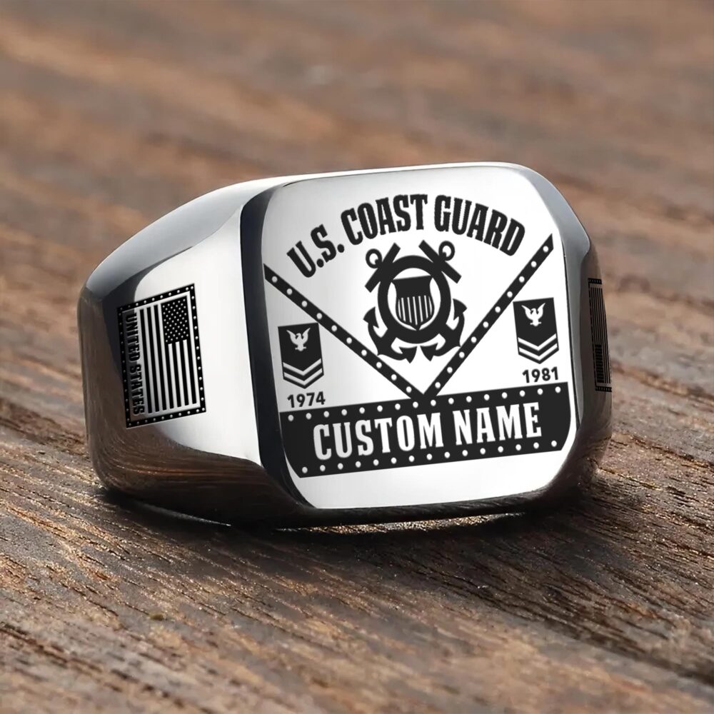 US Coast Guard, E 3 White - Engraved Men's Ring - Image 3