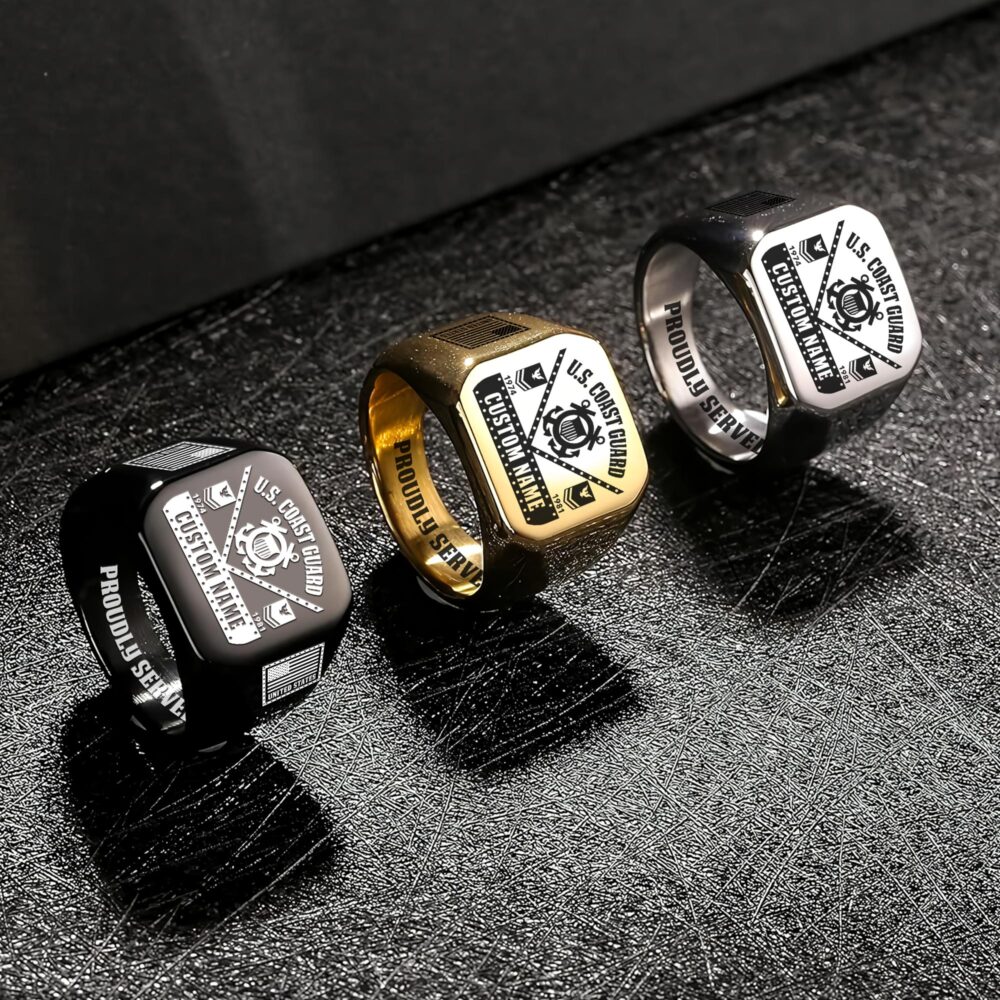 US Coast Guard, E 3 White - Engraved Men's Ring - Image 7
