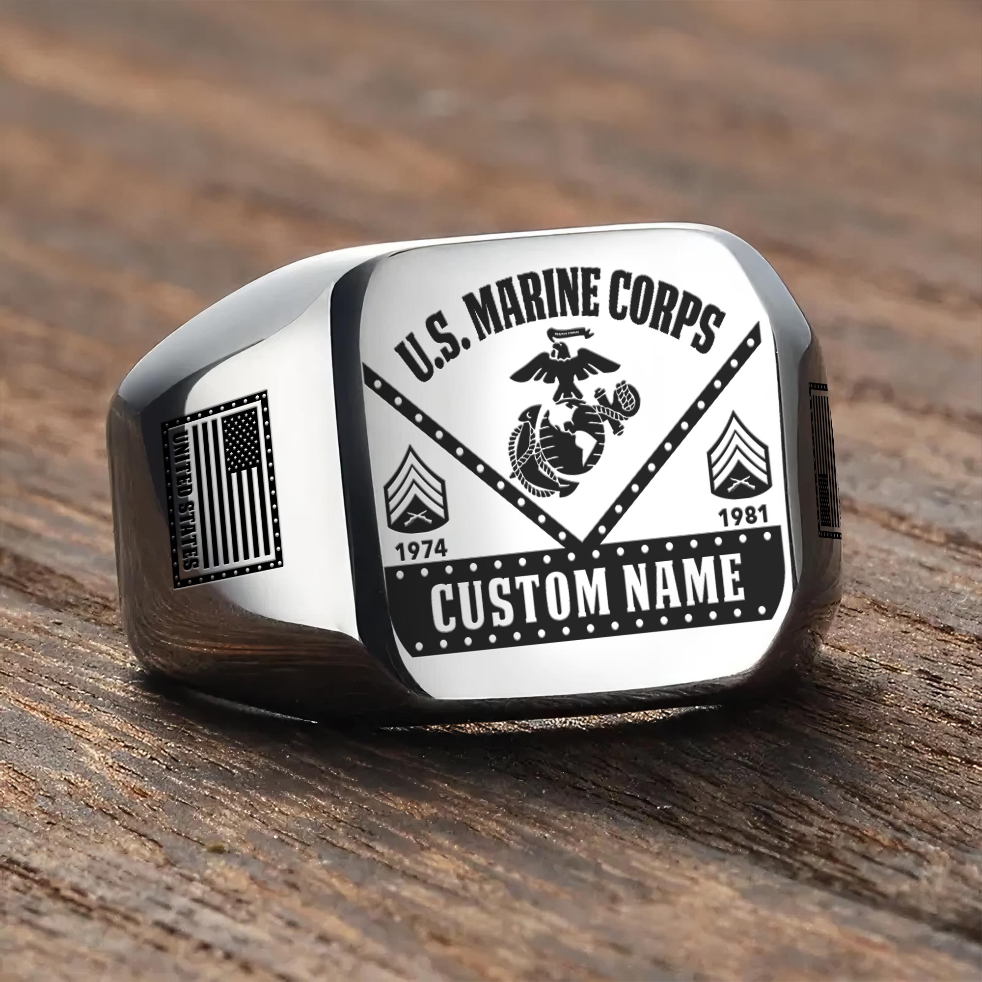 US Marine Corps, E 4 Marines Corporal - Engraved Men's Ring - Image 3