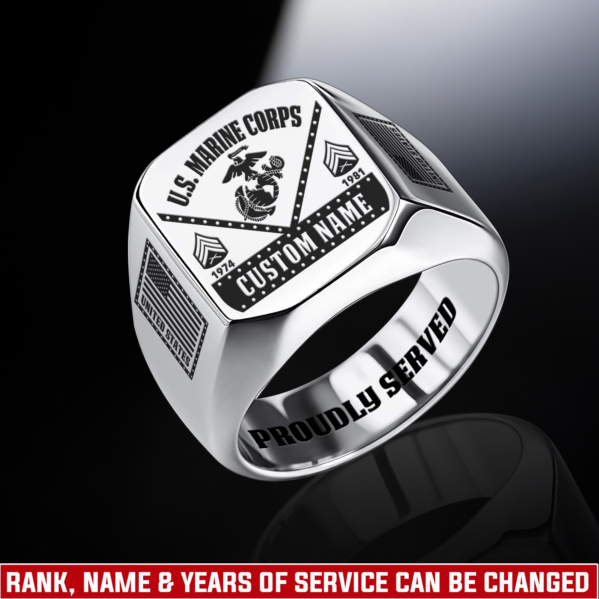 US Marine Corps, E 4 Marines Corporal - Engraved Men's Ring