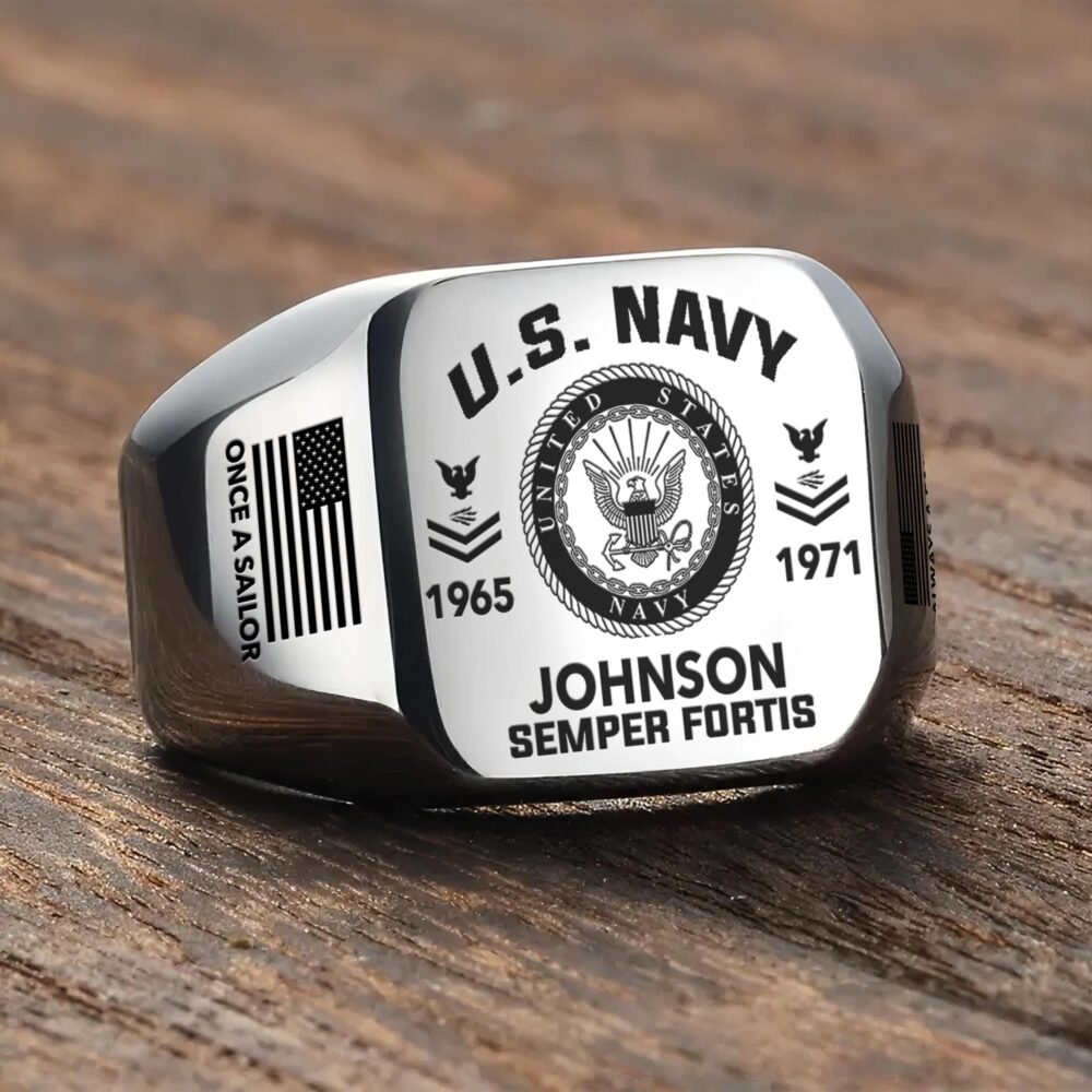 US Navy, Remember - Honor - Respect - Engraved Men's Ring - Image 3