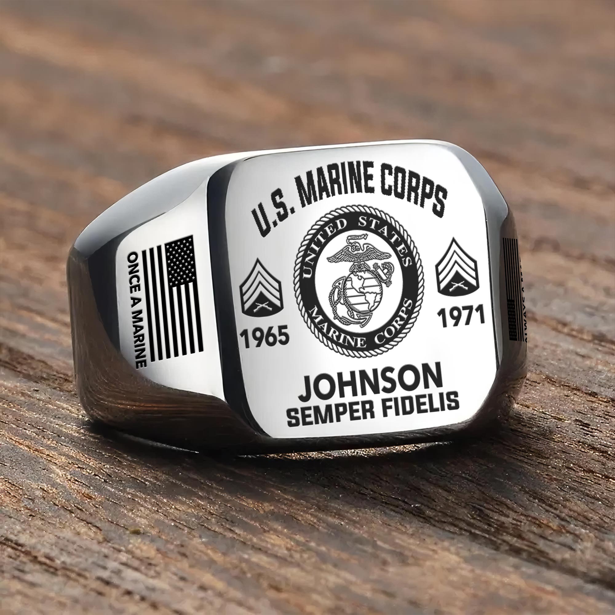 US Marine Corps, E 9 Marines Master Gunnery Sergeant - Engraved Men's Ring - Image 3