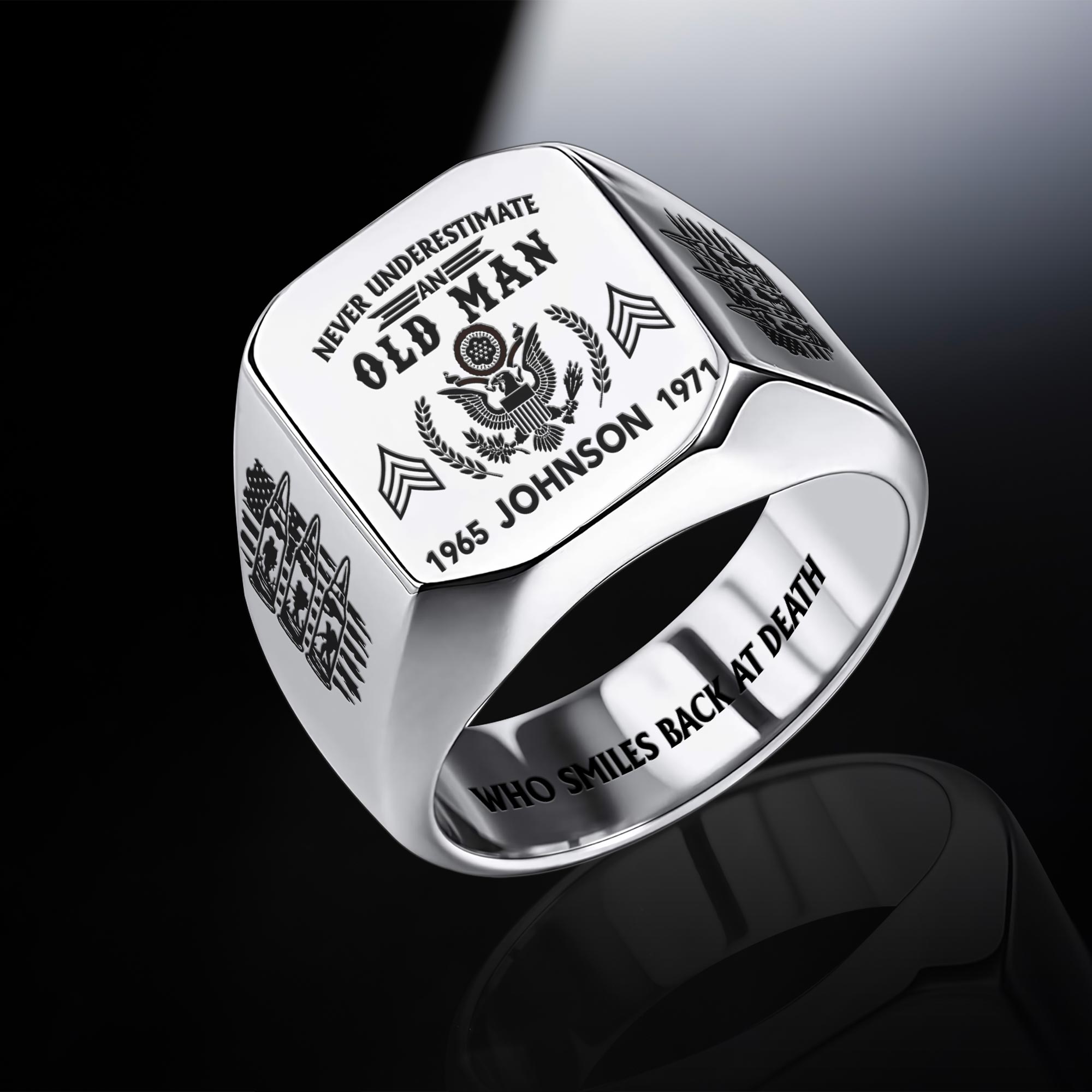 US Army, No One Fights Alone - Engraved Men's Ring - Image 8
