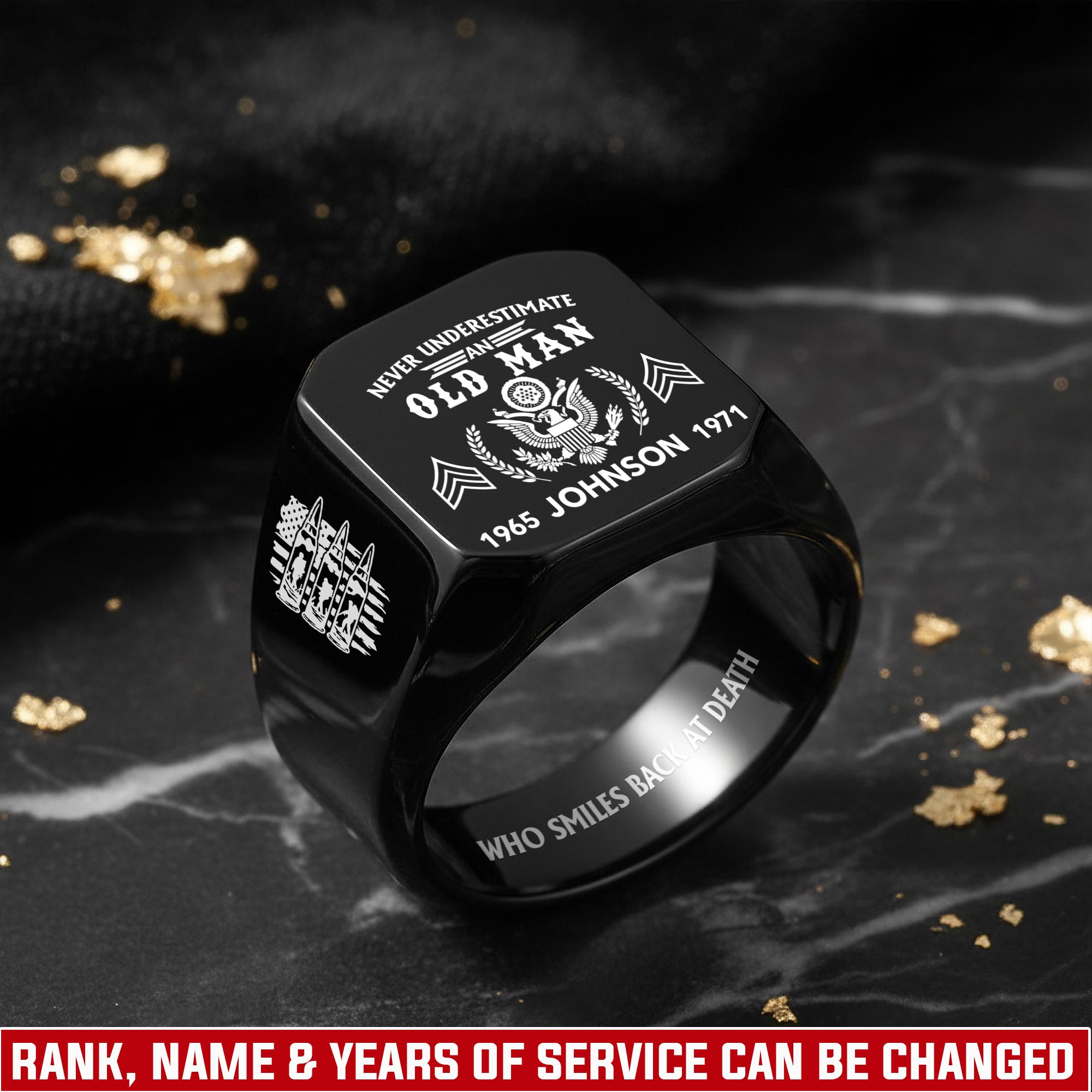 US Army, No One Fights Alone - Engraved Men's Ring
