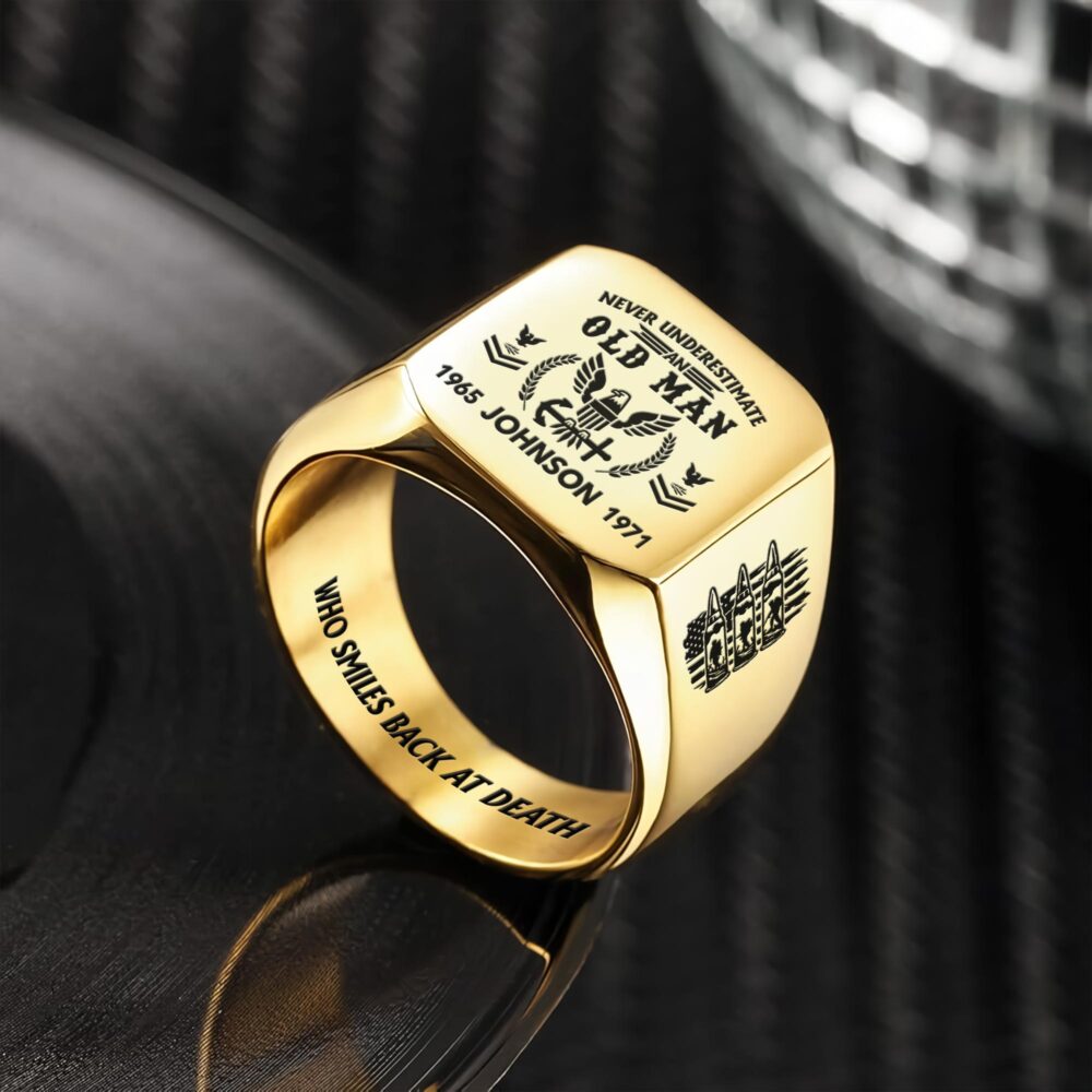 US Navy, Duty, Honor, Country - Engraved Men's Ring - Image 2