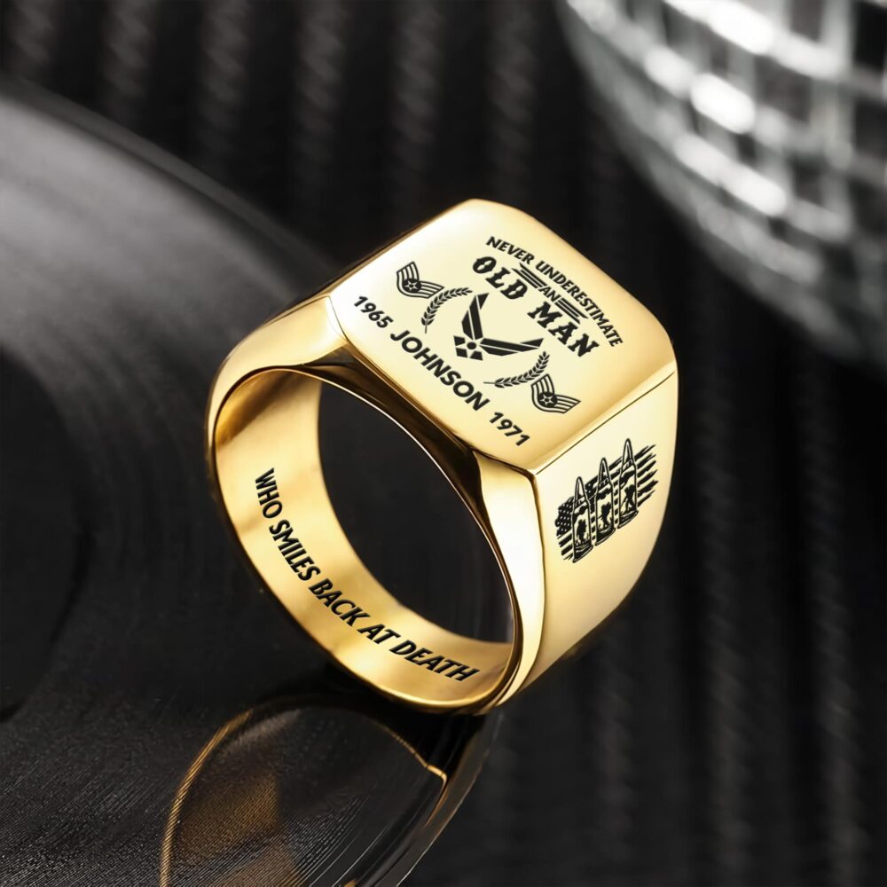 US Air Force , American By Birth, Veteran By Choice - Engraved Men's Ring - Image 2