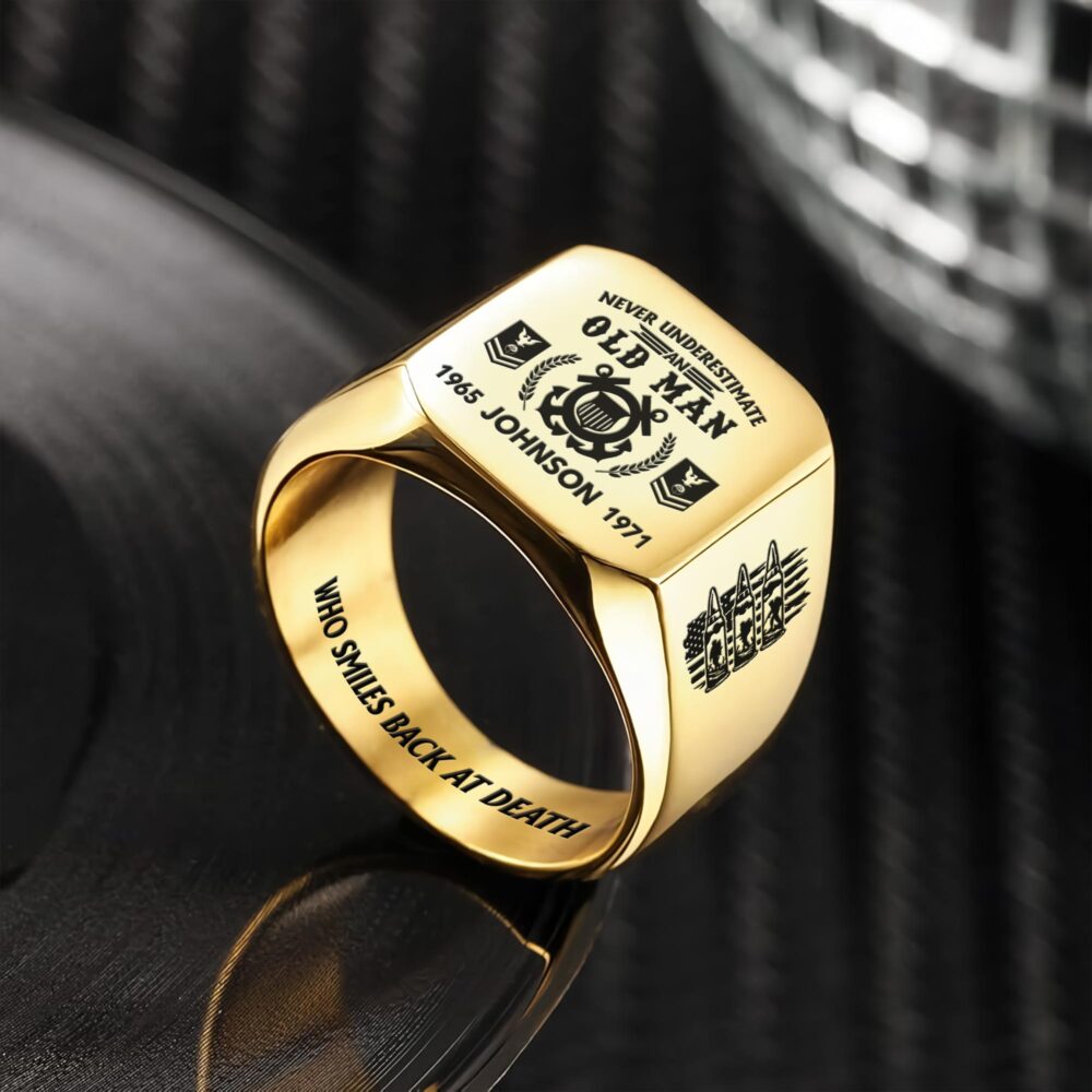 US Coast Guard, E 3 Red - Engraved Men's Ring - Image 2