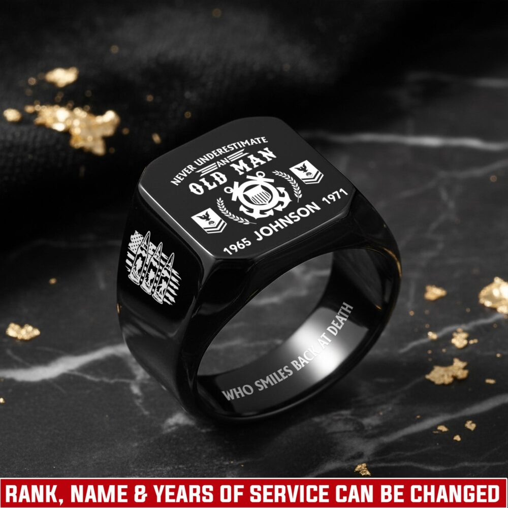 US Coast Guard, E 3 Red - Engraved Men's Ring