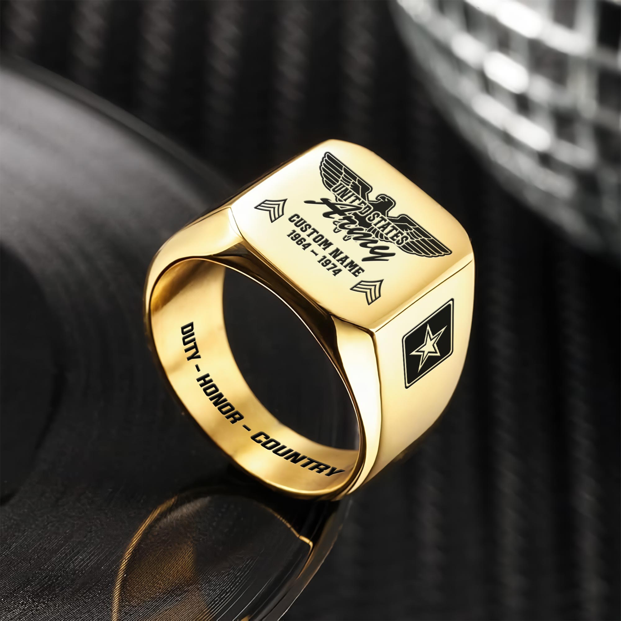 US Army, Duty, Honor, Country - Engraved Men's Ring - Image 2