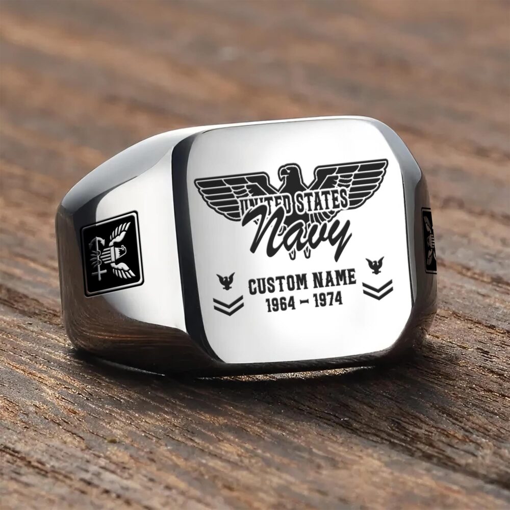 US Navy, E 2 White - Engraved Men's Ring - Image 3