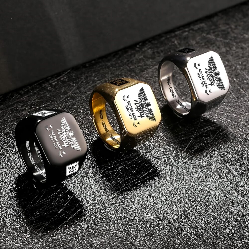 US Navy, E 2 White - Engraved Men's Ring - Image 7