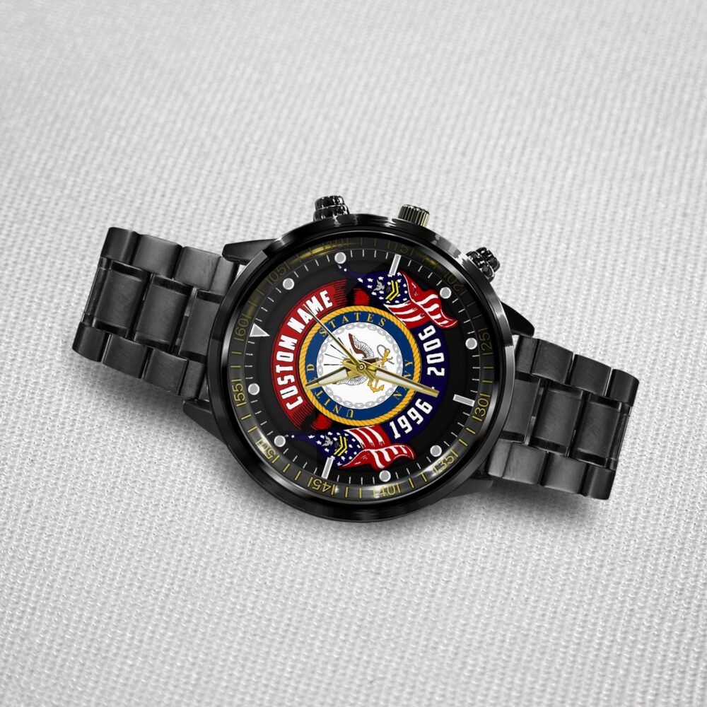 US Navy, E 3 Red - Black Stainless Steel Watch - Image 3