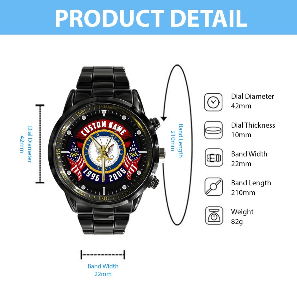 US Navy, E 3 Red - Black Stainless Steel Watch - Image 4