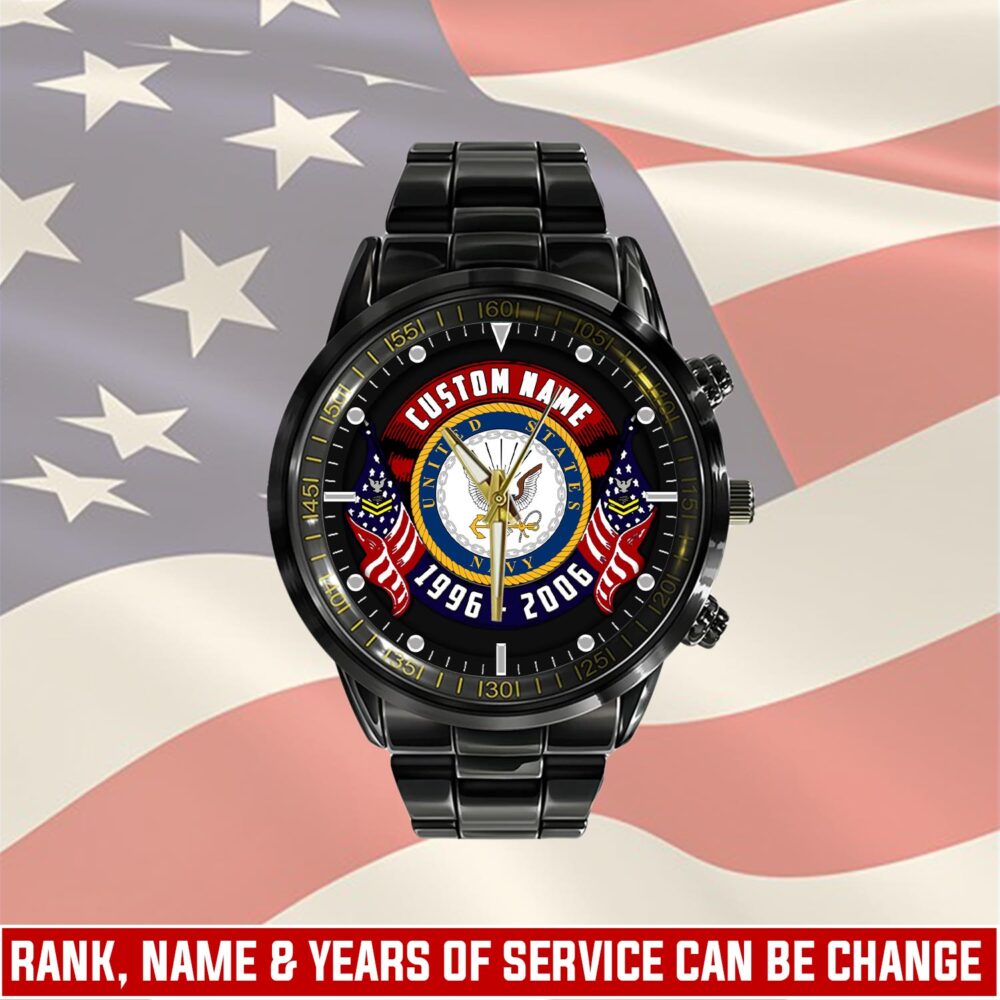 US Navy, E 3 Red - Black Stainless Steel Watch